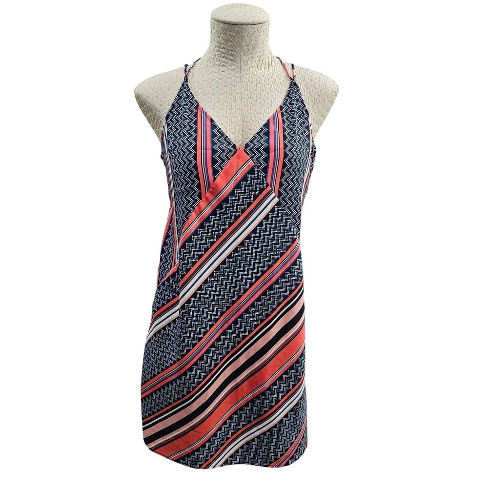 Abercrombie & Fitch Mini Dress Wmns‎ XS Coral Navy Blue Geometric Striped Halter